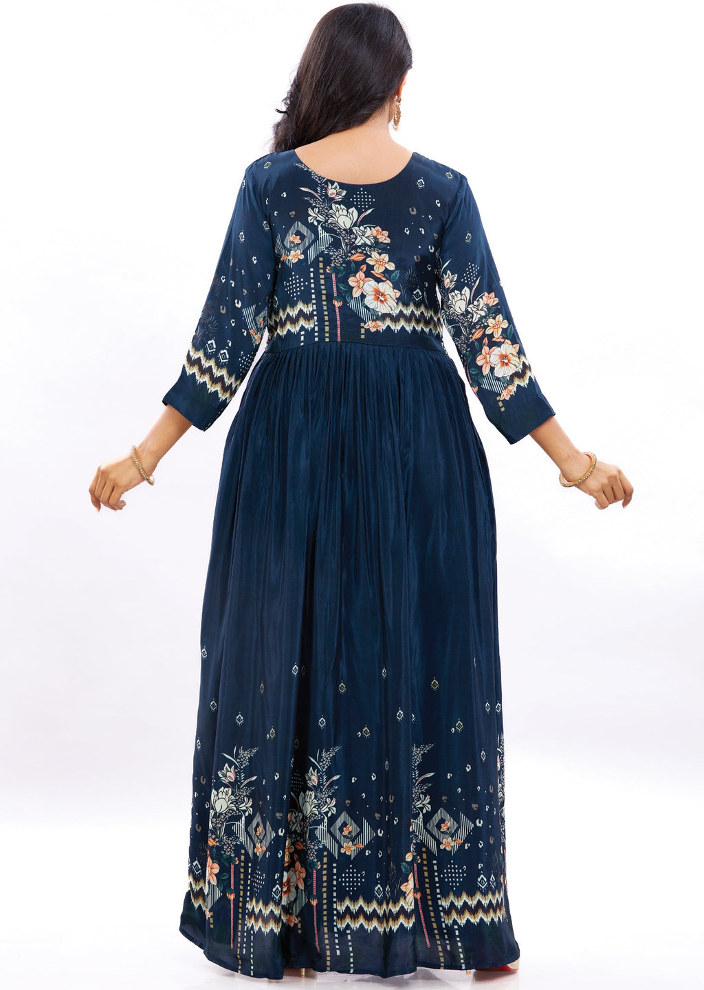 Teal Blue Crepe Long Dress