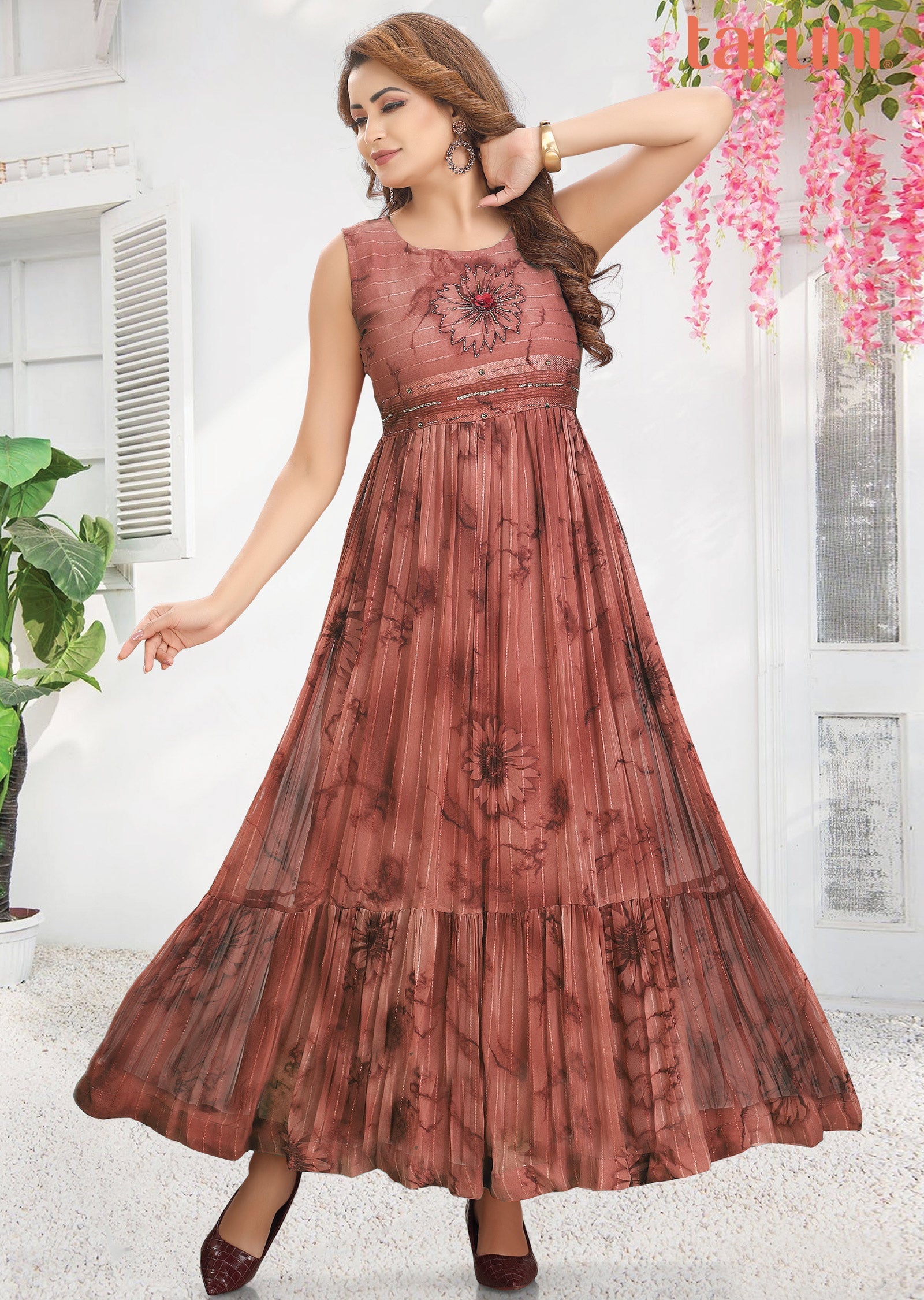 Rust Chiffon Long Dress