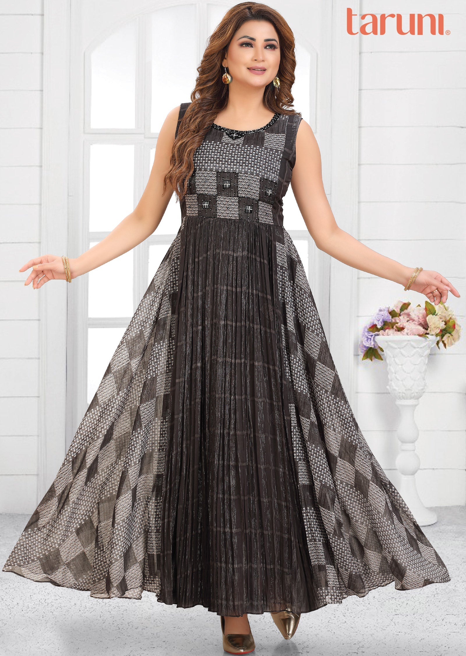 Dark Grey Tissue Georgette Long Dress