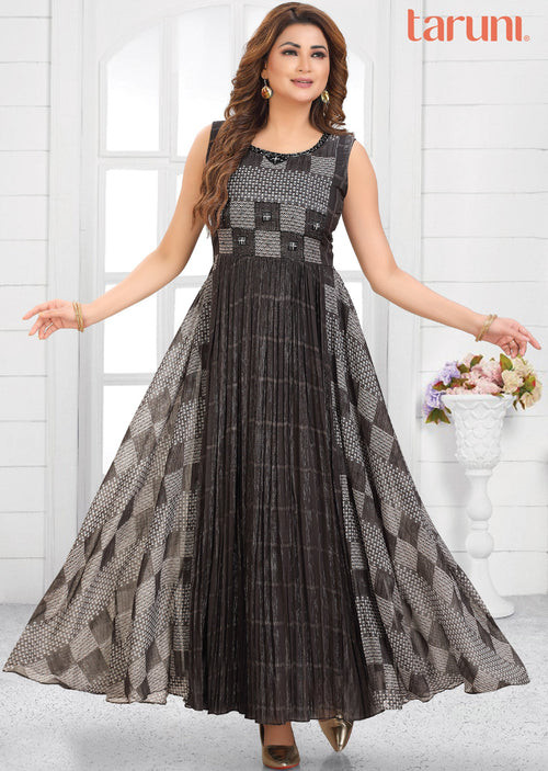 Dark Grey Tissue Georgette Long Dress