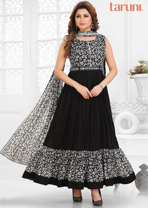 Black & White Brasso Chiffon Long Dress