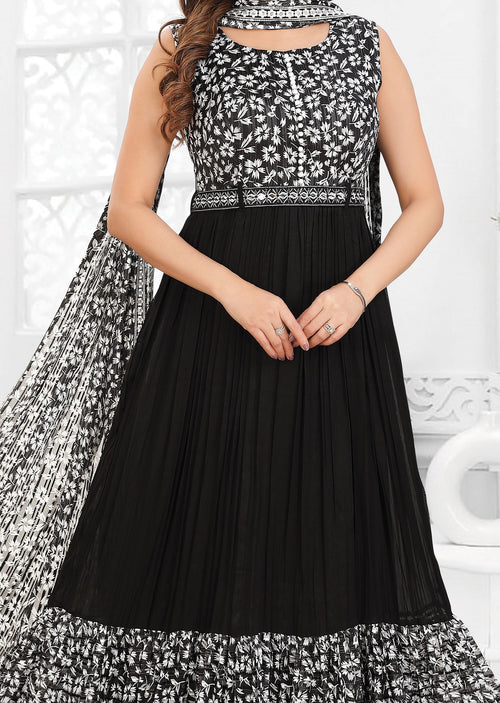Black & White Brasso Chiffon Long Dress