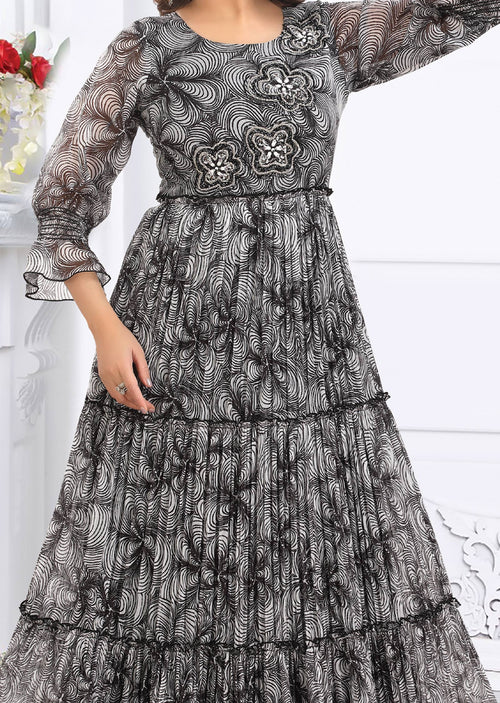 Black & White Chiffon Long Dress