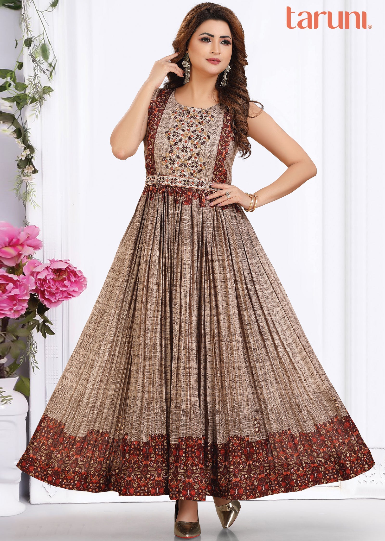Grey & Brown Chiffon Long Dress