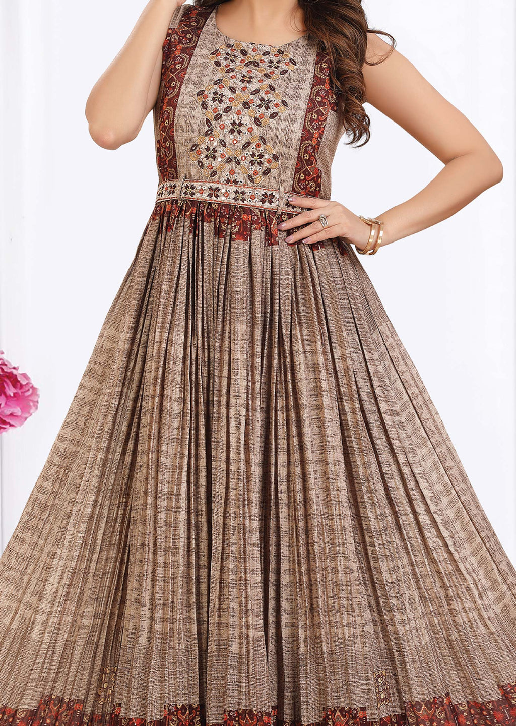 Grey & Brown Chiffon Long Dress