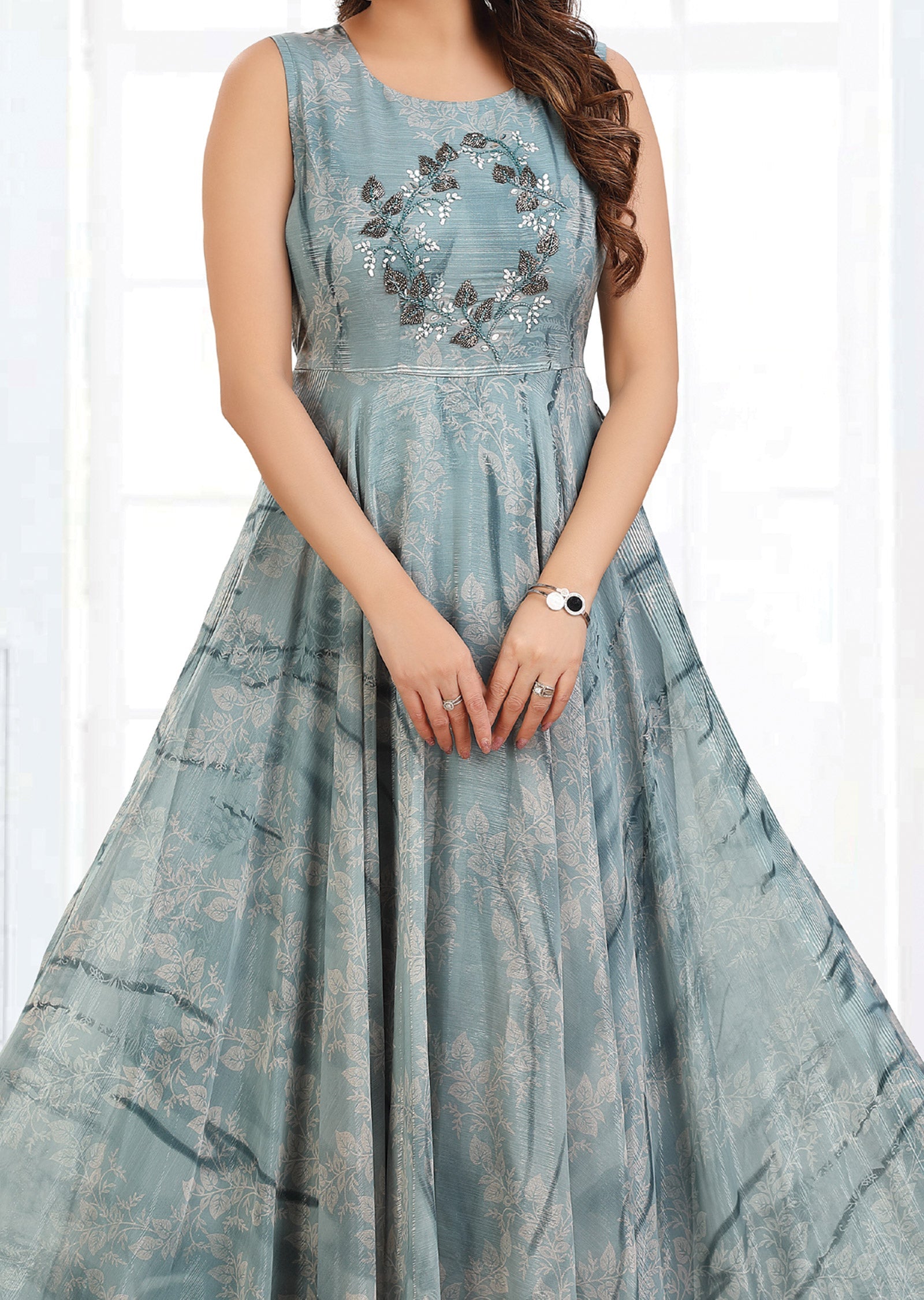 Dusty Blue Tissue Chiffon Long Dress