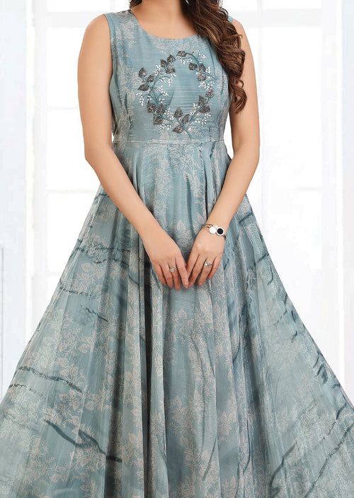 Dusty Blue Tissue Chiffon Long Dress