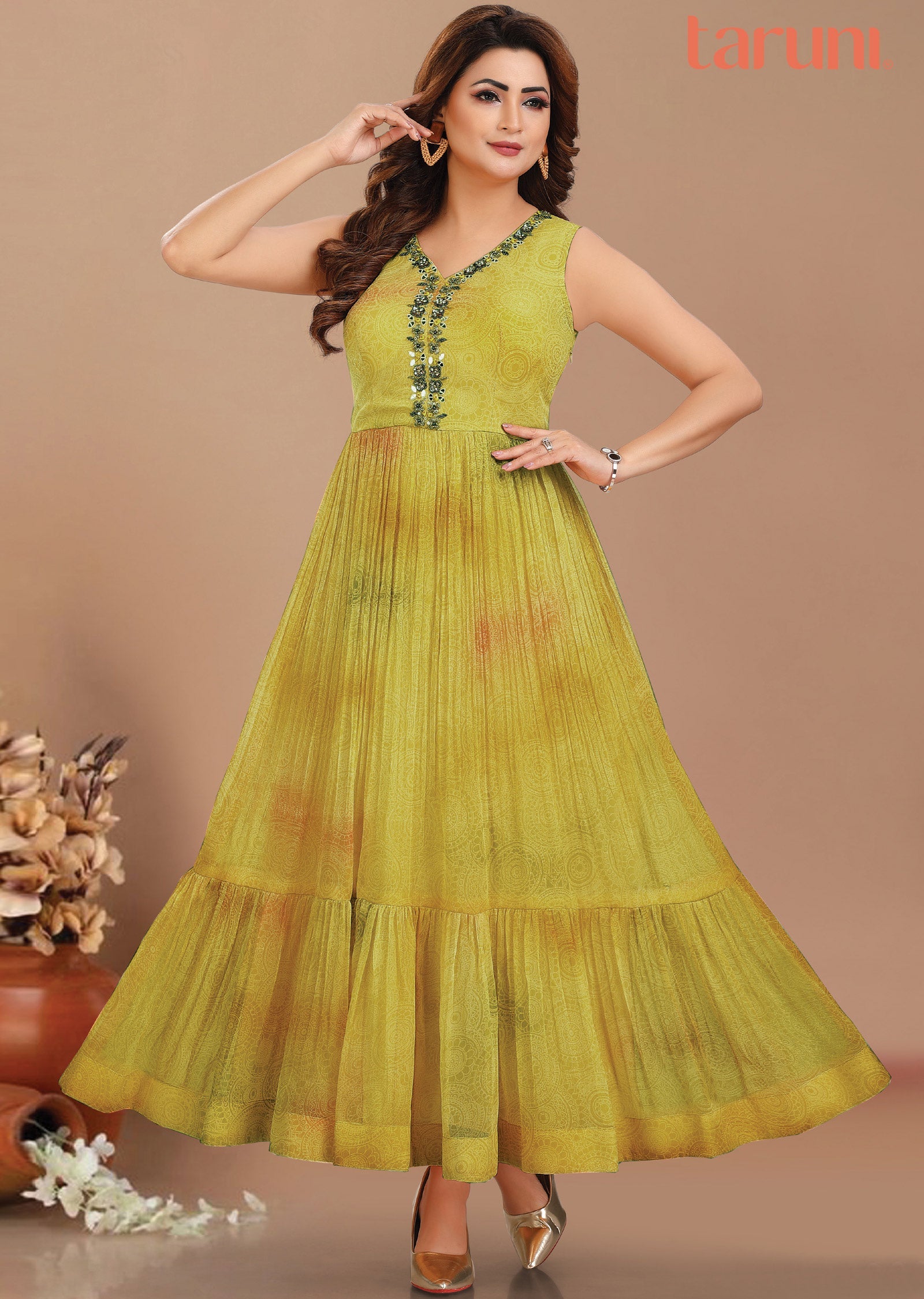 Green Chiffon Long Dress