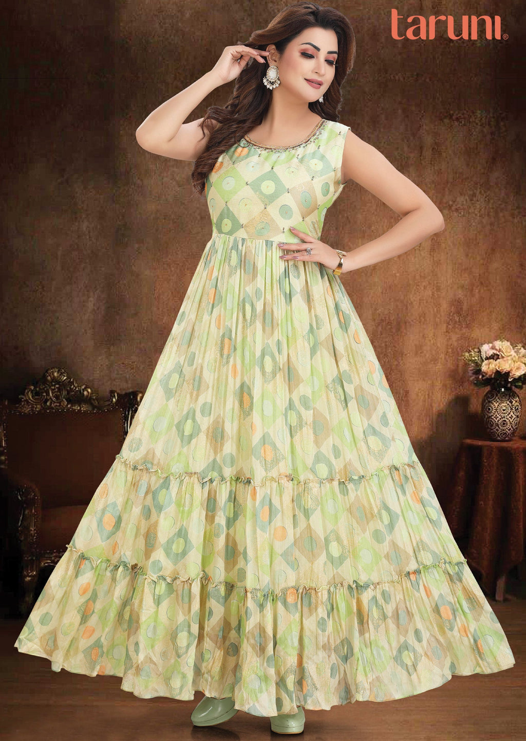 Pista Green Chiffon Long Dress