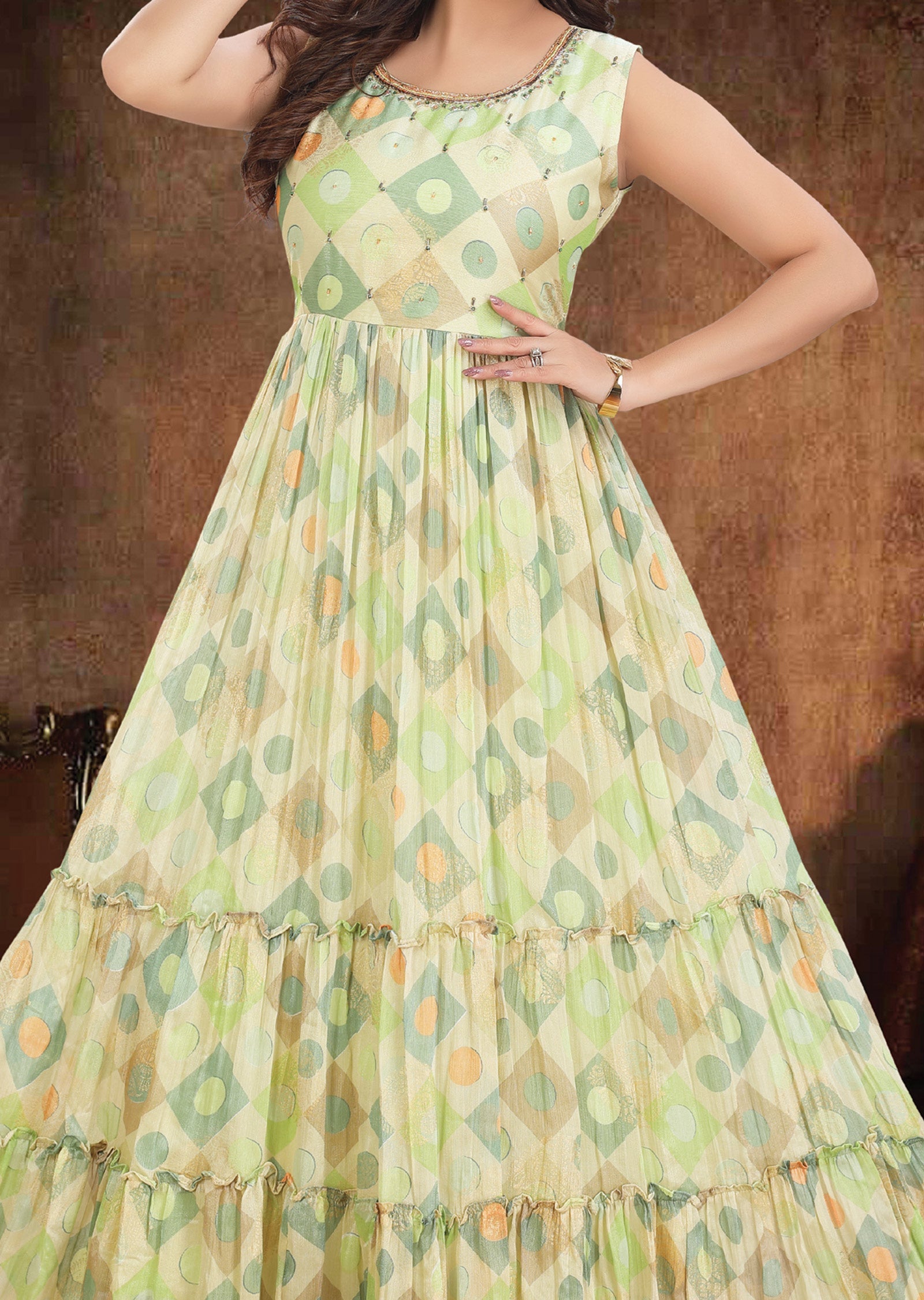 Pista Green Chiffon Long Dress