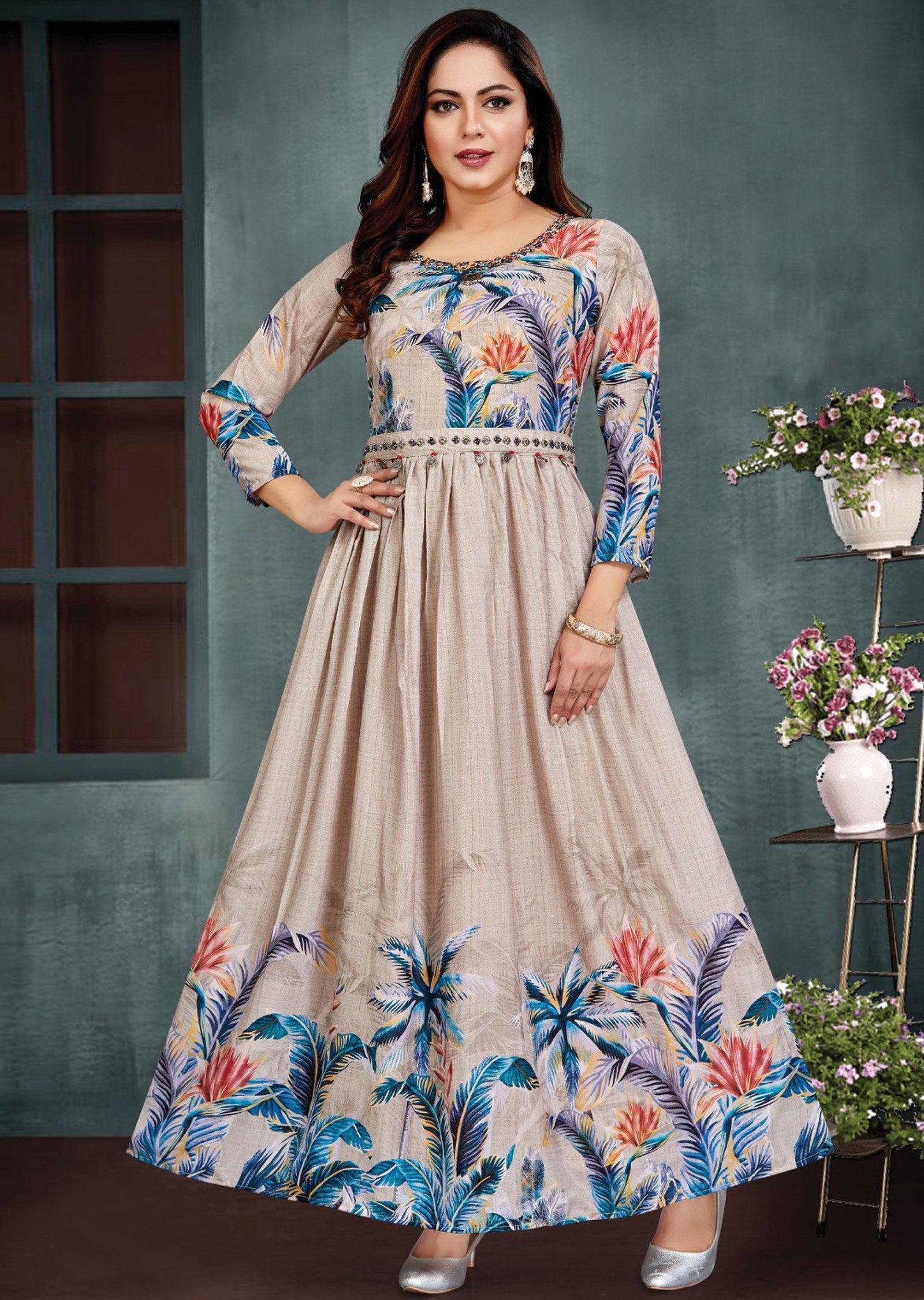 Beige Chinnon Long Dress