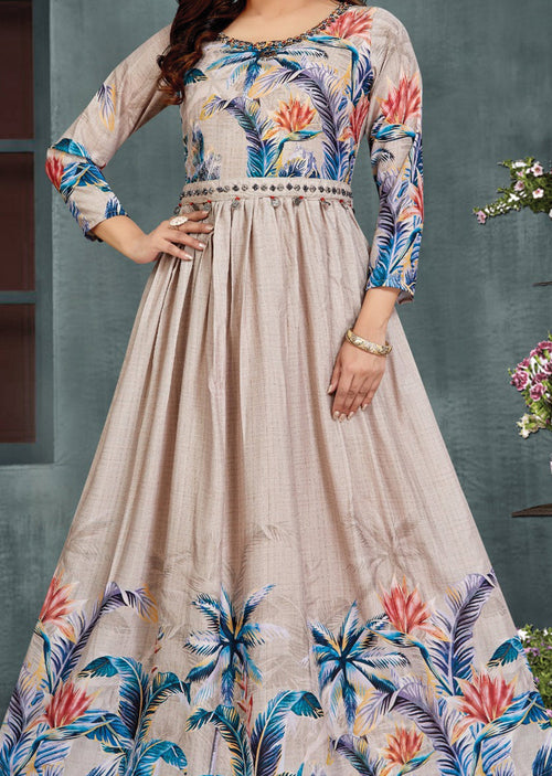 Beige Chinnon Long Dress