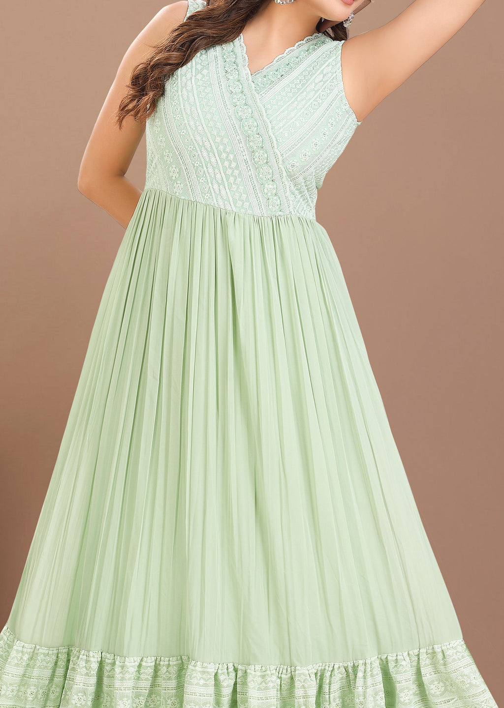 Pista Green Georgette Long Dress