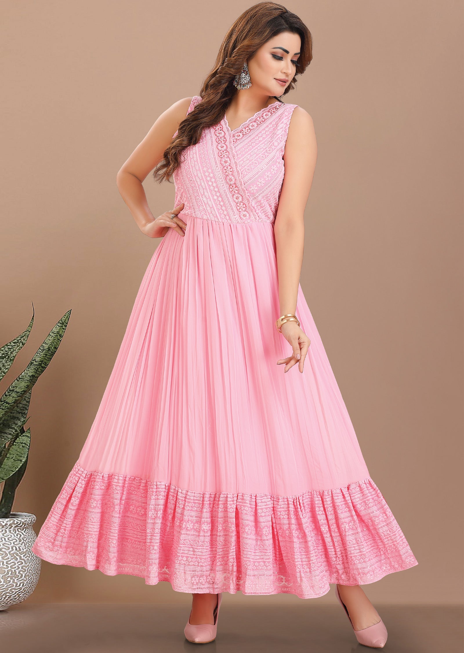 Light Pink Georgette Long Dress