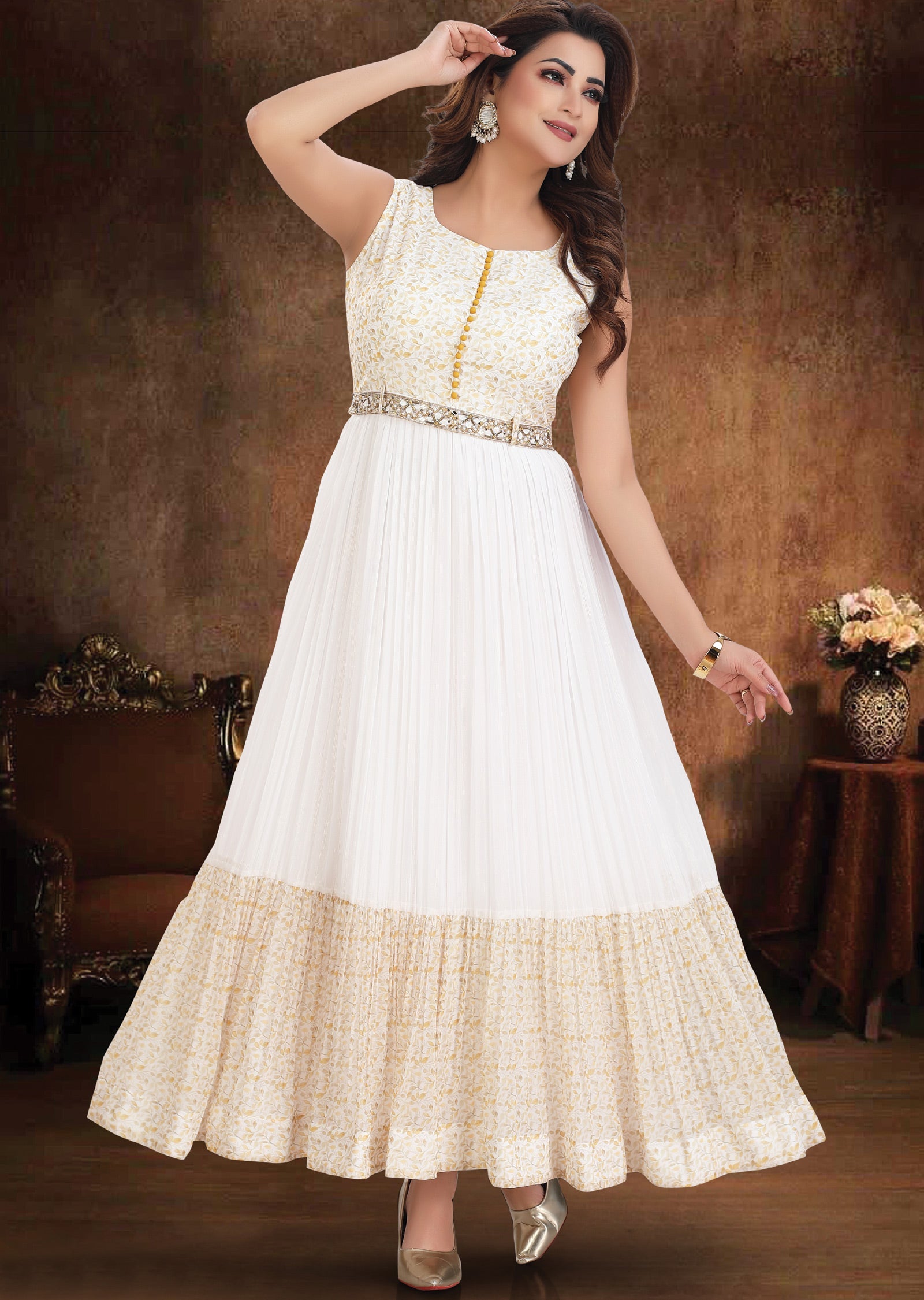 Off White Chiffon Long Dress