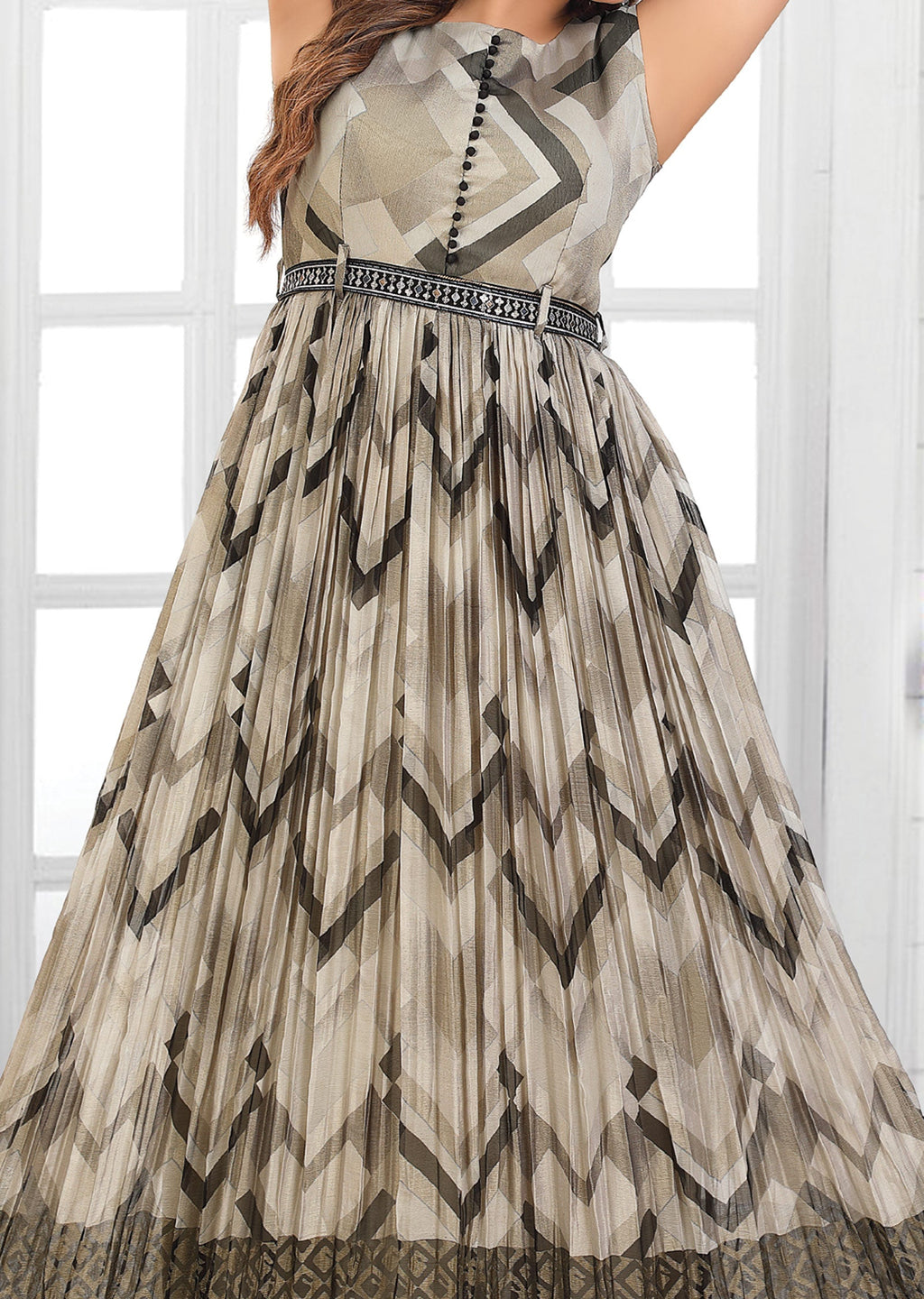 Grey & Black Chiffon Long Dress