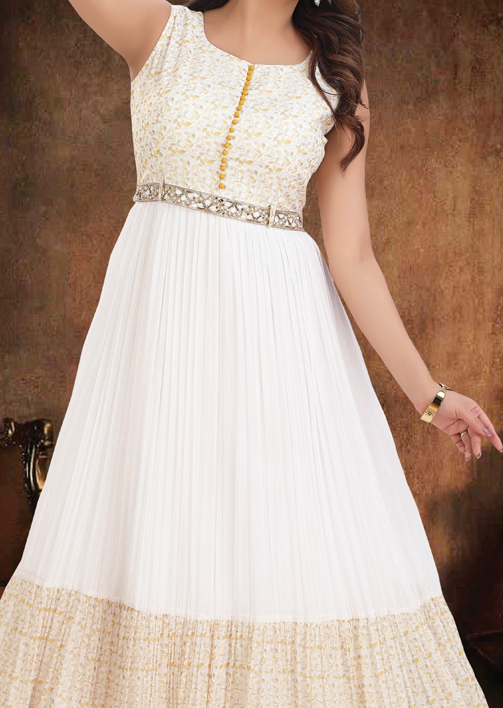 Off White Chiffon Long Dress