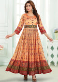 Peach & Green Silk Long Dress