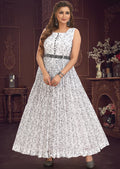 Off White & Black Chiffon Long Dress