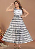 White & Blue Georgette Long Dress