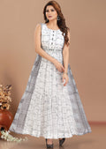 White & Blue Georgette Long Dress