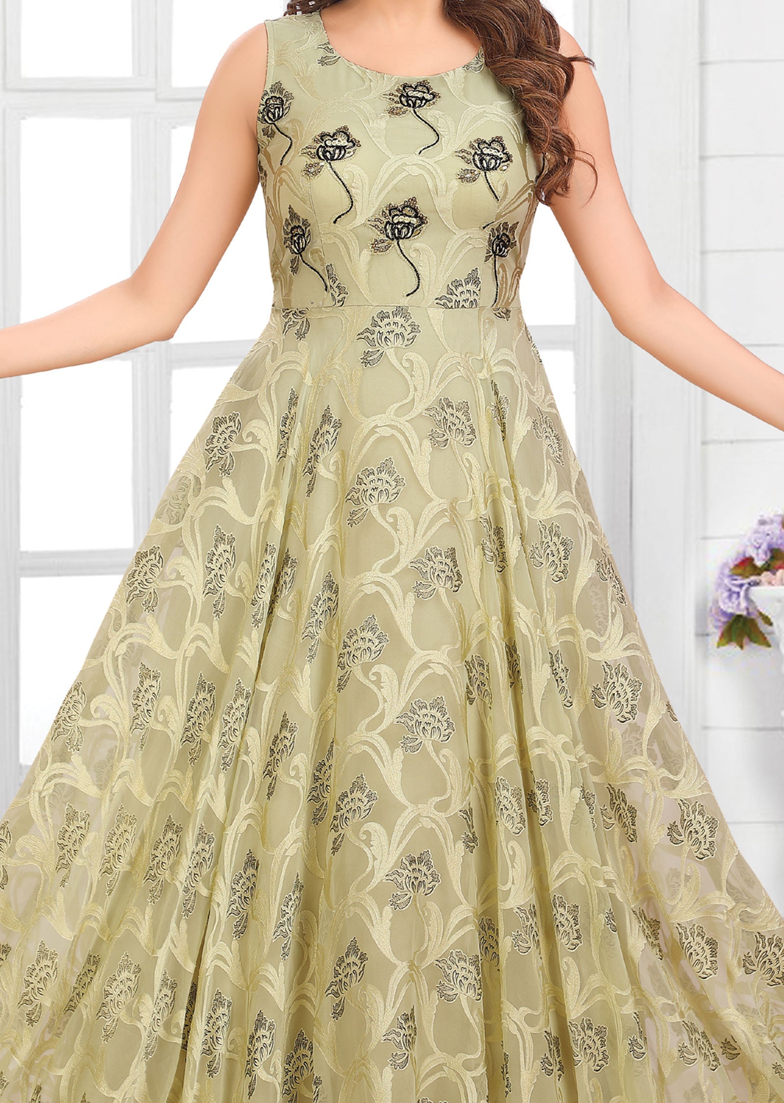 Pista Green Brasso Long Dress
