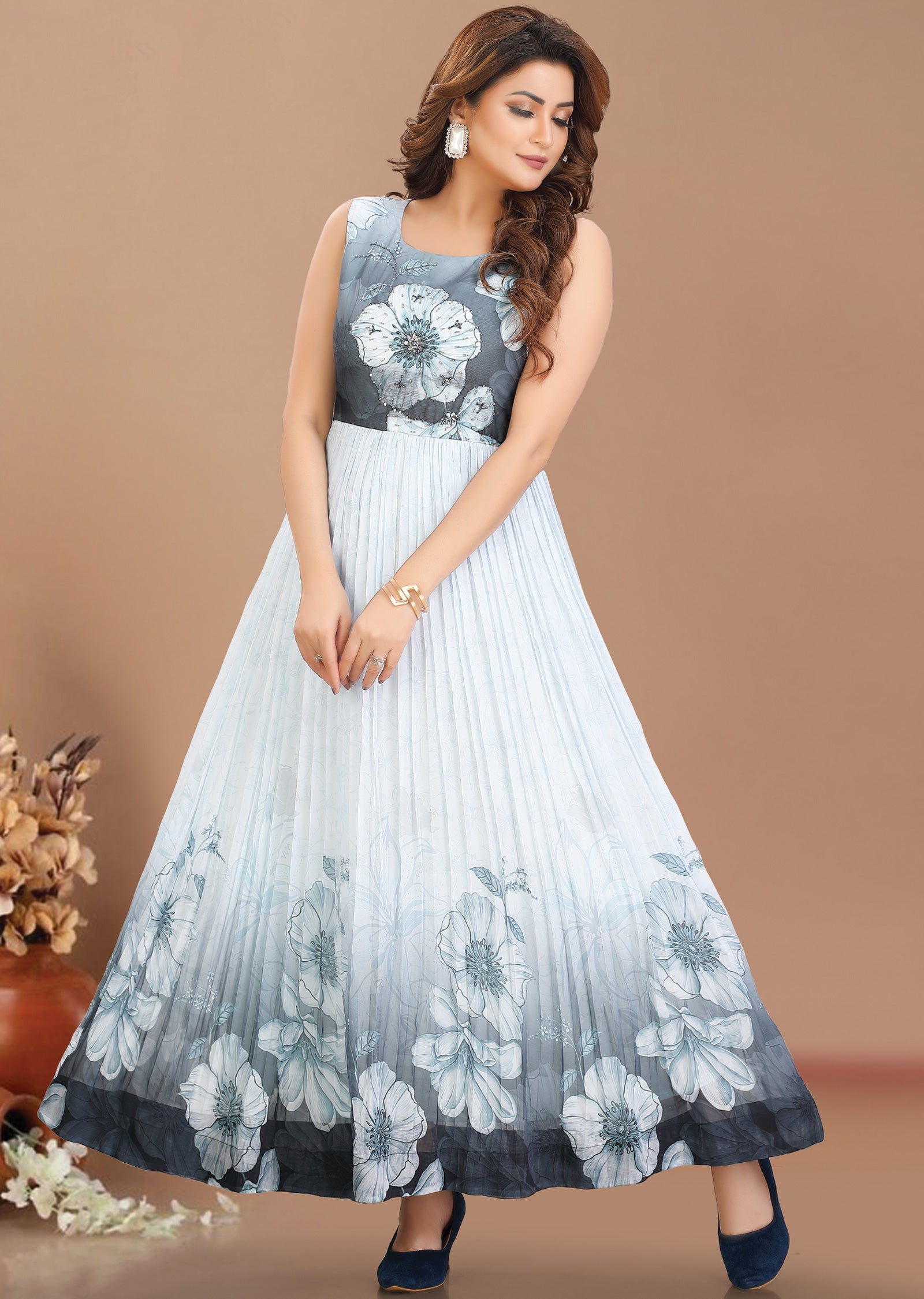 Sky Blue Georgette Long Dress