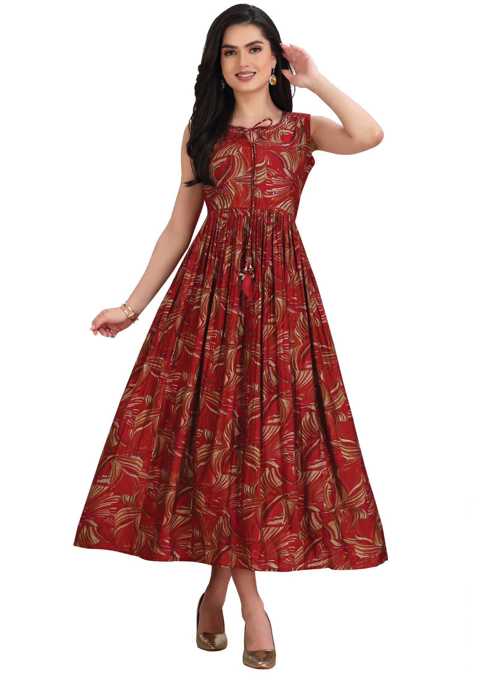Maroon Muslin Long Dress