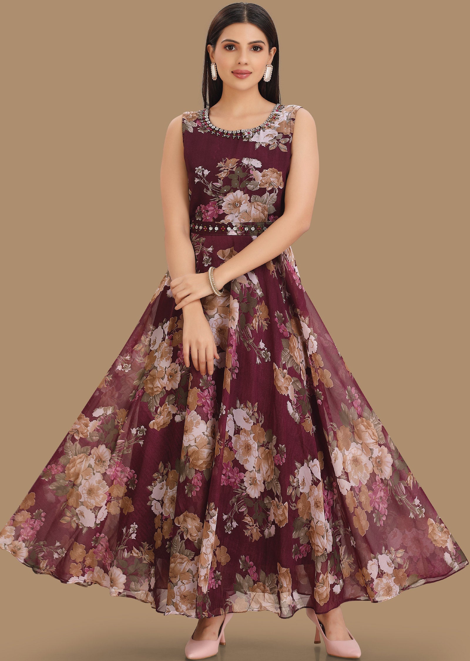 Magenta Georgette Long Dress