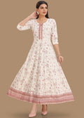 Off White Chikan Reyon Long Dress