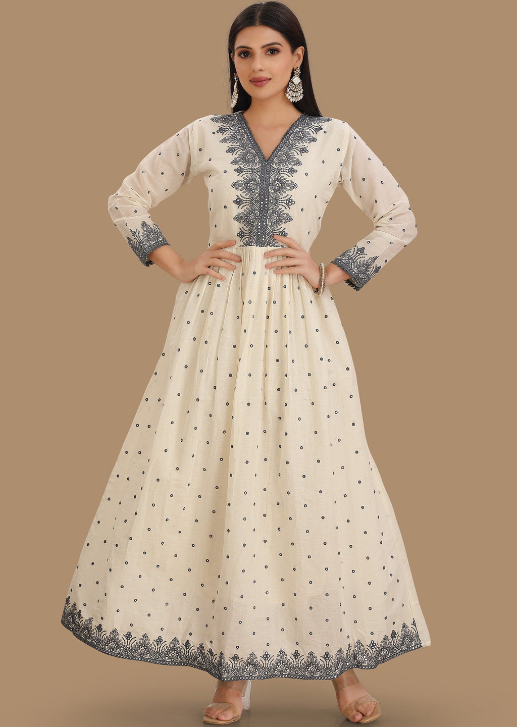 Off White Cotton Long Dress