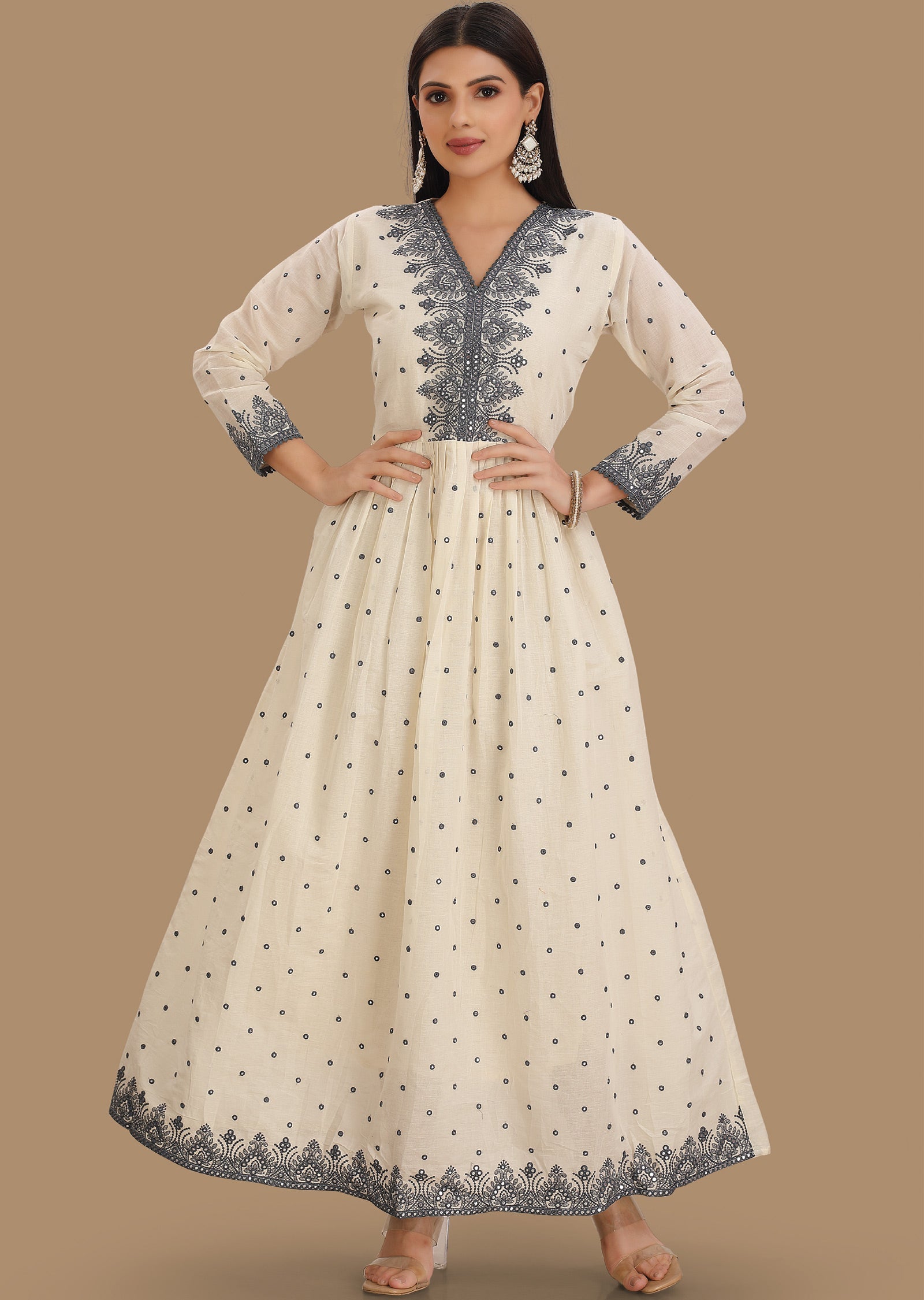 Off White Cotton Long Dress