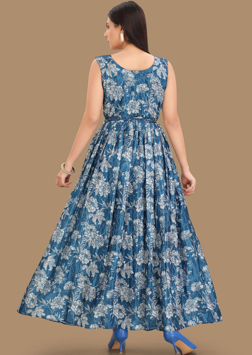 Blue Chinnon Long Dress