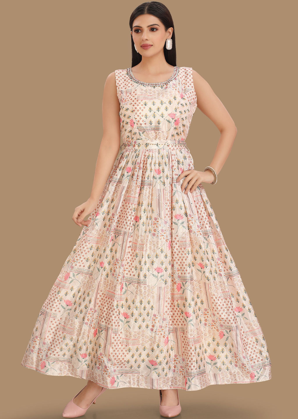 Dusty Peach Chinnon Long Dress