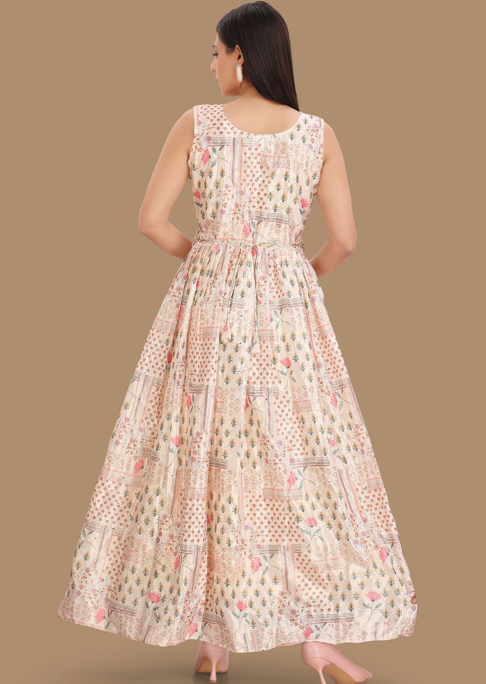 Dusty Peach Chinnon Long Dress