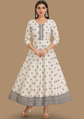 Off White & Black Chikan Reyon Long Dress