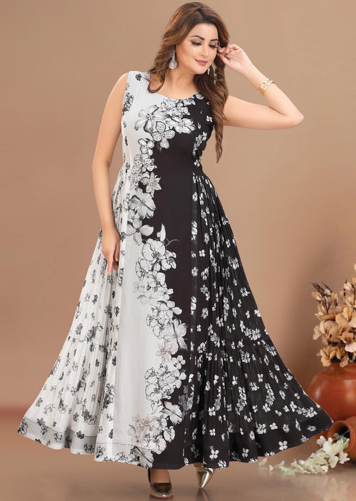 Black & White Georgette Long Dress