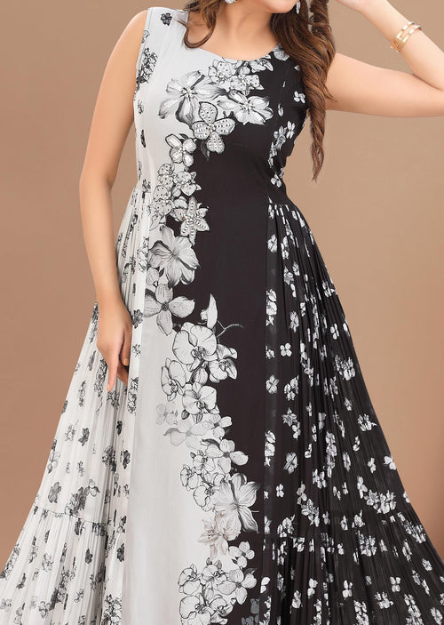 Black & White Georgette Long Dress