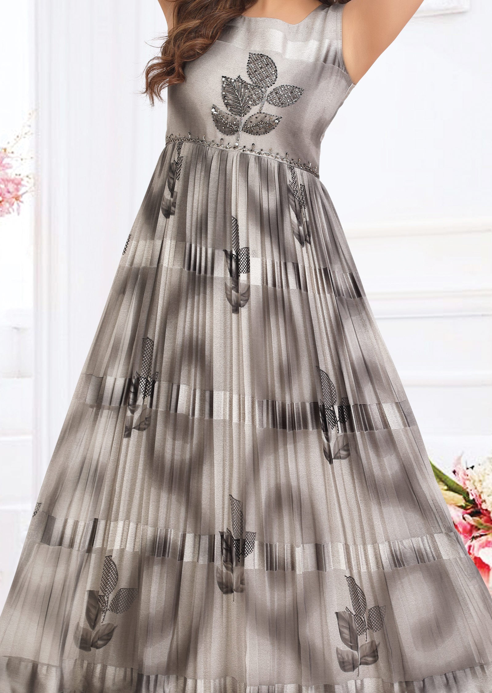 Grey Georgette Long Dress