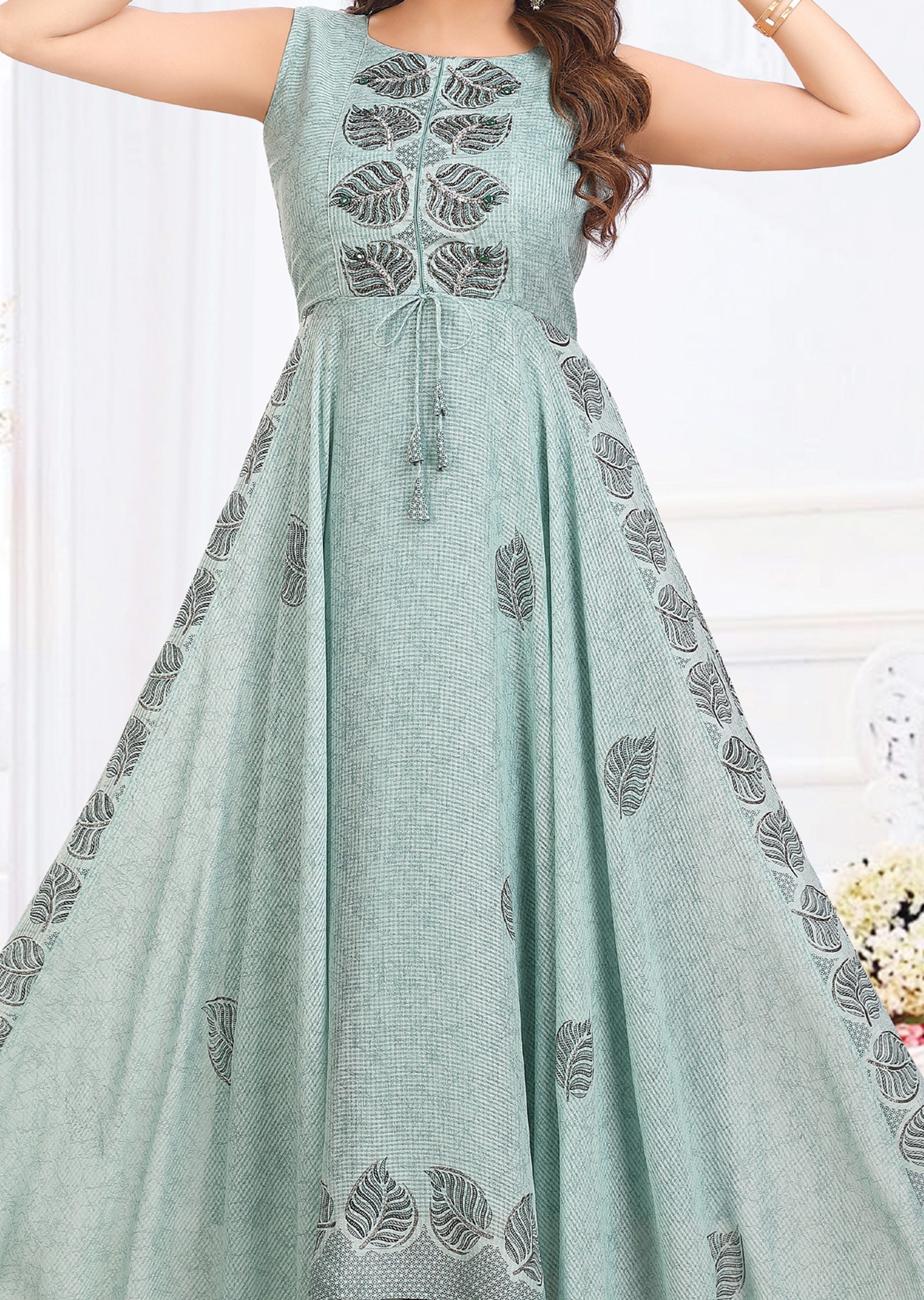 Sea Green Chinnon Georgette Long Dress