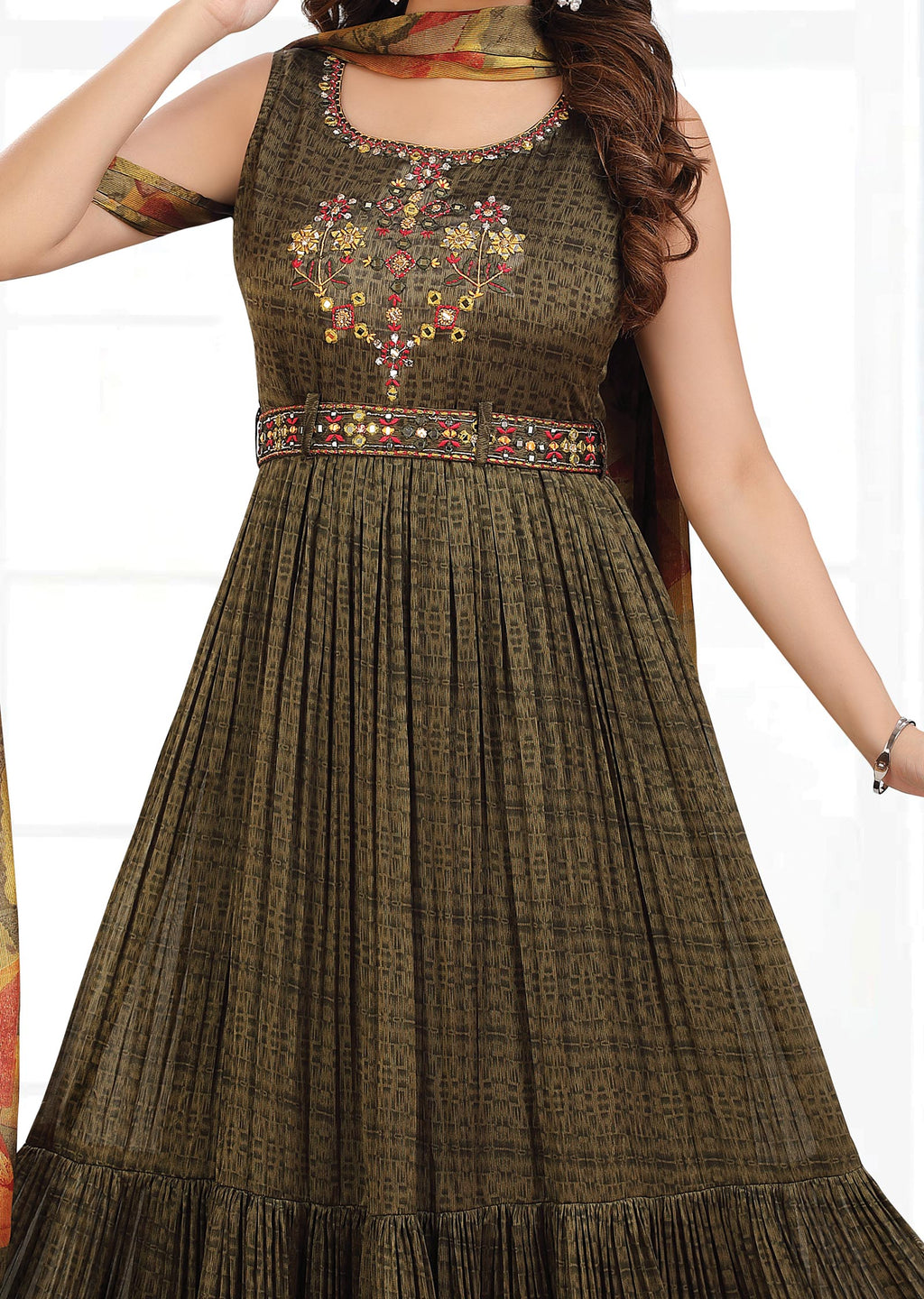 Olive Green Chiffon Long Dress