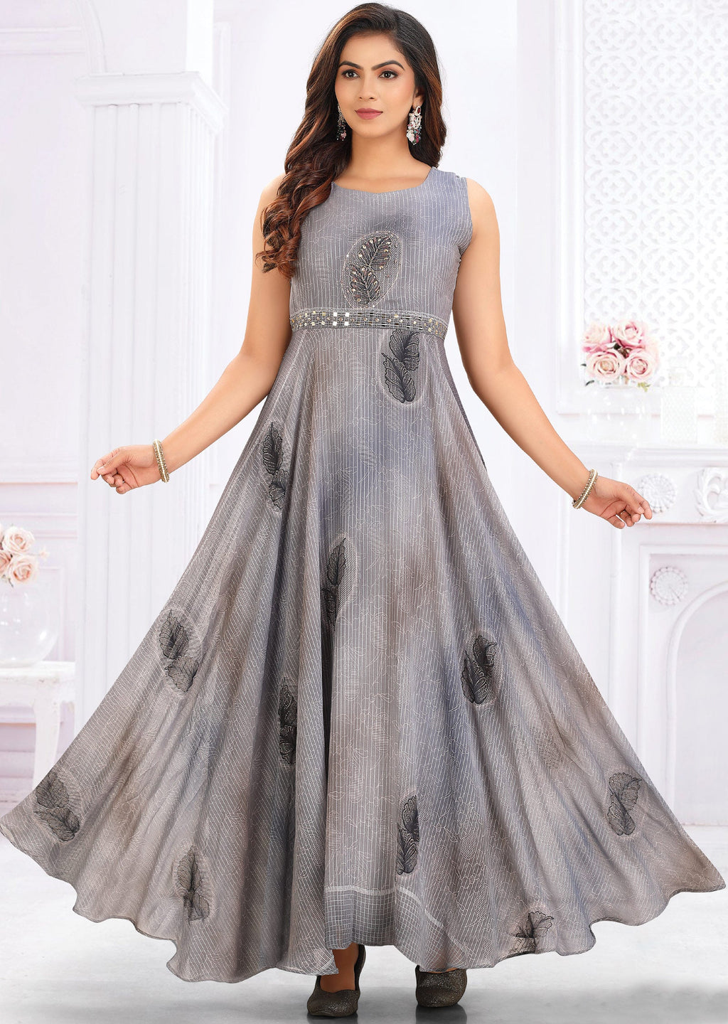 Grey Georgette Long Dress