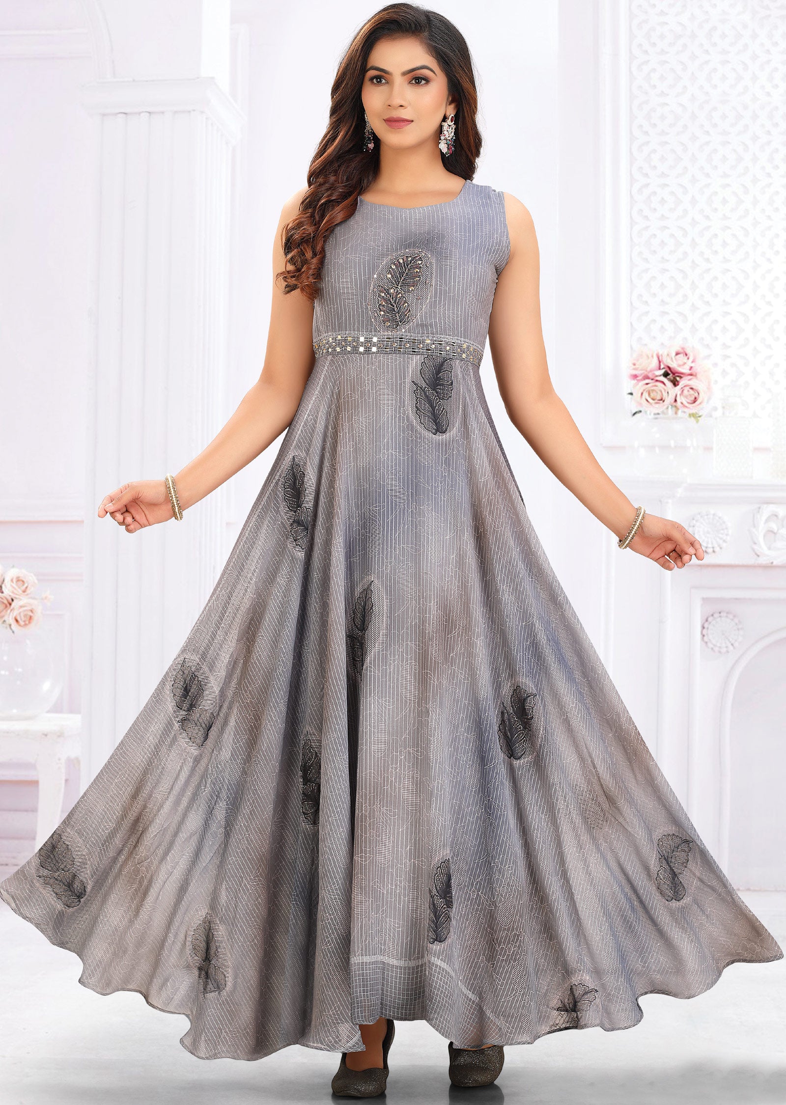 Grey Georgette Long Dress