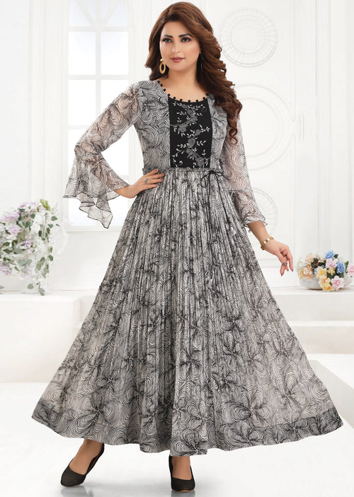 Black & White Chiffon Long Dress