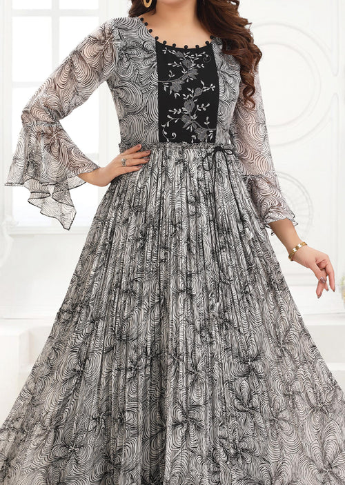 Black & White Chiffon Long Dress