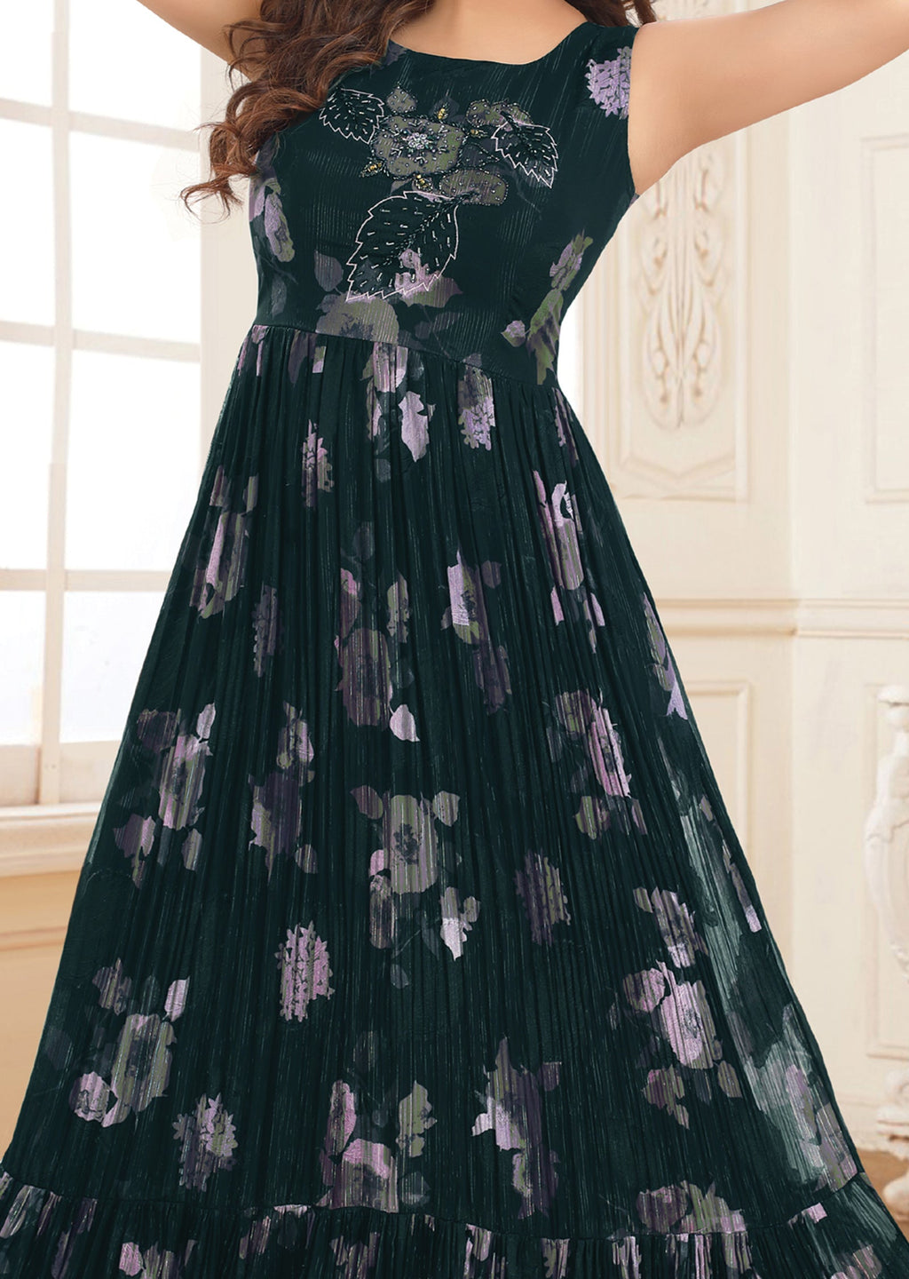 Navy Blue Brasso Georgette Long Dress