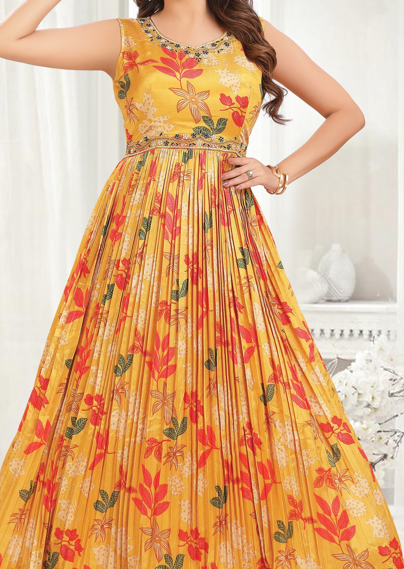 Mustard Chinnon Long Dress
