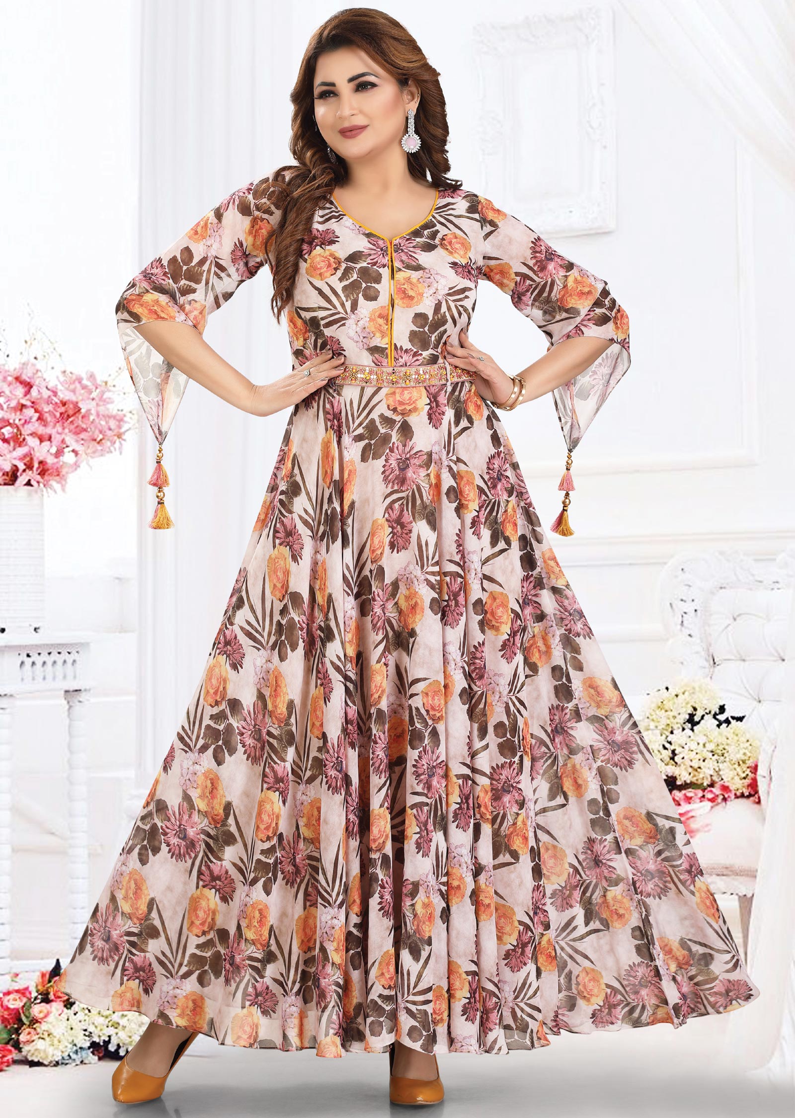 Fawn Georgette Long Dress