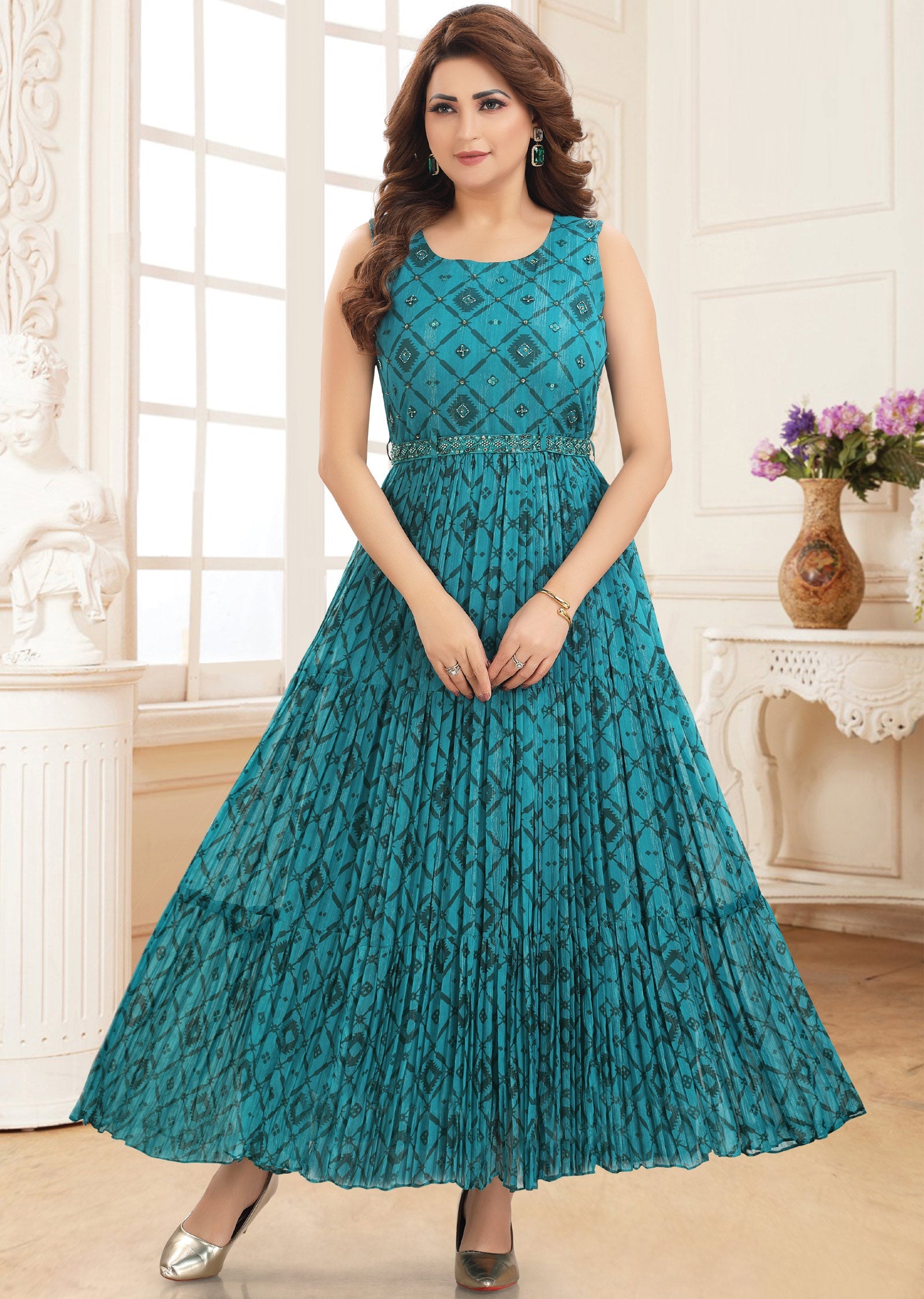 Rama Green Chiffon Long Dress
