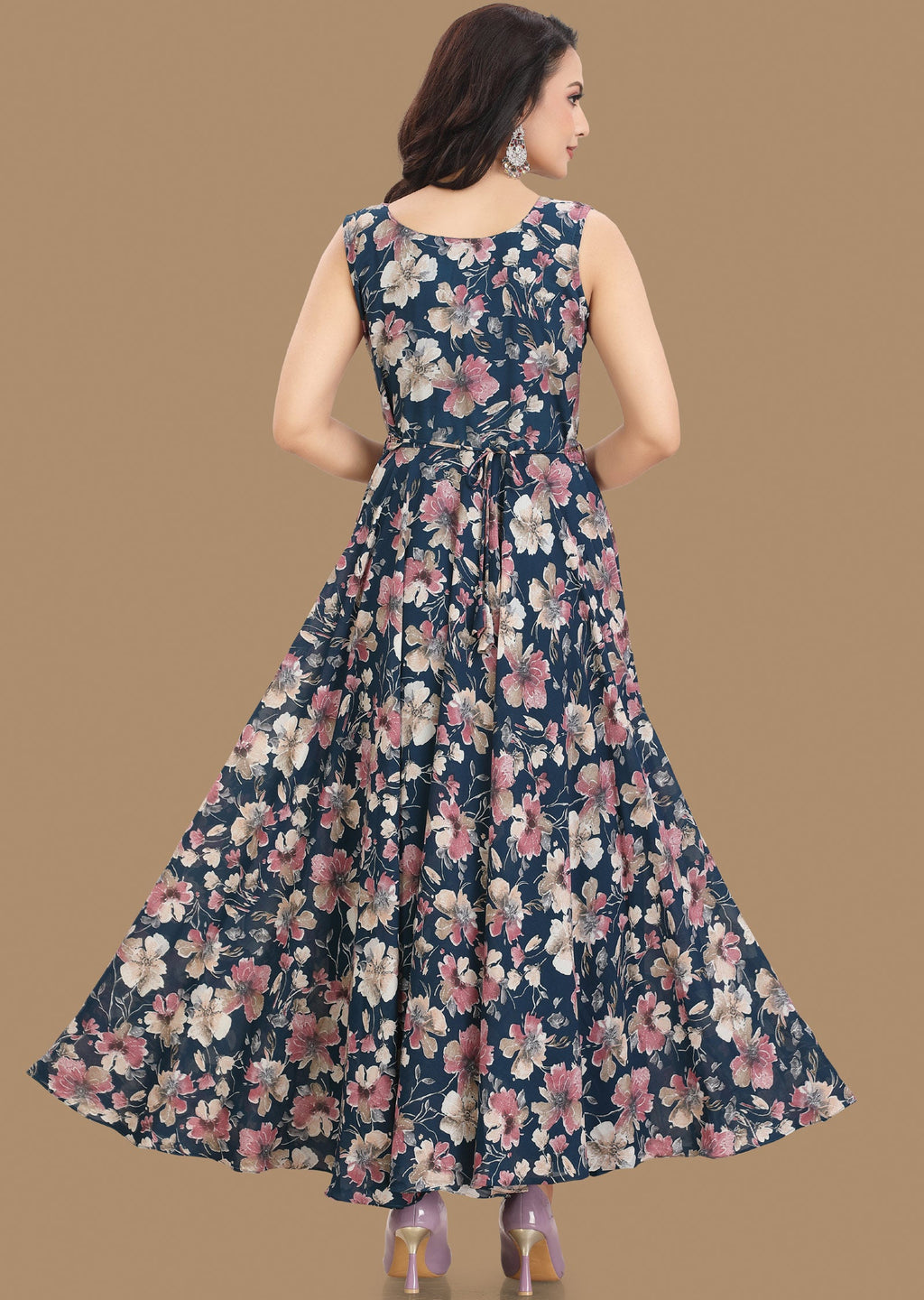 Teal Blue Georgette Long Dress